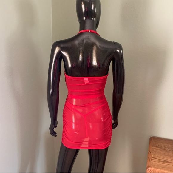 Dolls Kill Forever Yours Red Mesh Slip and Thong, New Without Tags - Picture 4 of 8